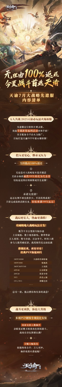 充值无理由100%返还，《天谕》手游大战略先遣服7月热血上线